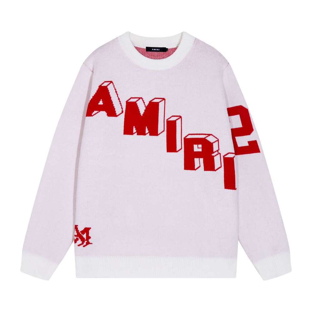 Amiri White Oversized Red 22 Logo Long Sleeve Knit Pullover